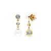 Modern Pearl, White & Blue Topaz Mismatched Drop Earrings in Gold Plated Silver sold by Gemondo Jewellery