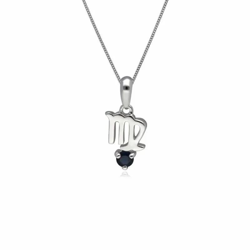Sapphire Virgo Zodiac Charm Necklace in 9ct White Gold sold by Gemondo Jewellery