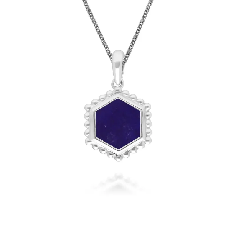 Lapis Lazuli Flat Slice Hex Pendant in Sterling Silver sold by Gemondo Jewellery