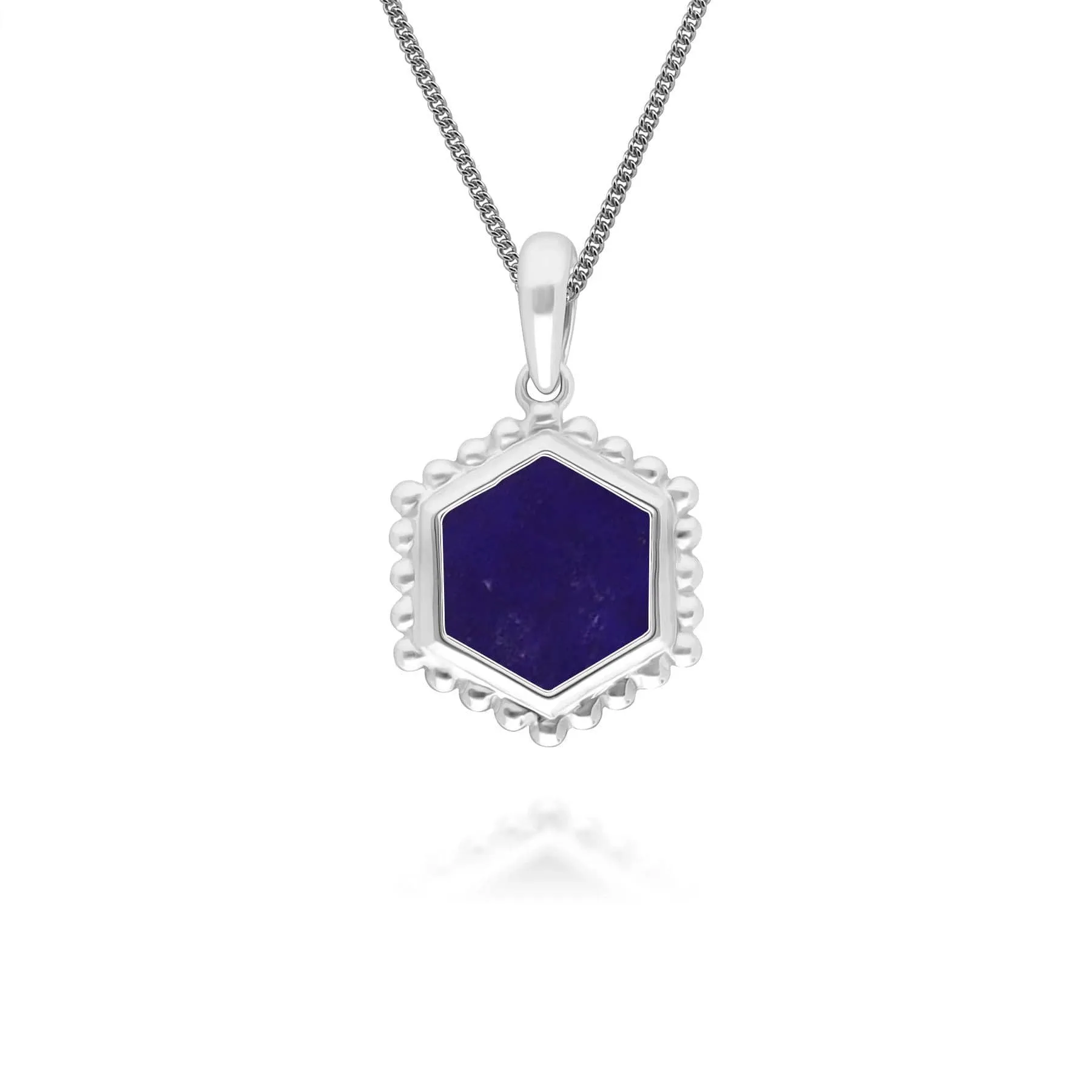 Lapis Lazuli Flat Slice Hex Pendant in Sterling Silver sold by Gemondo Jewellery