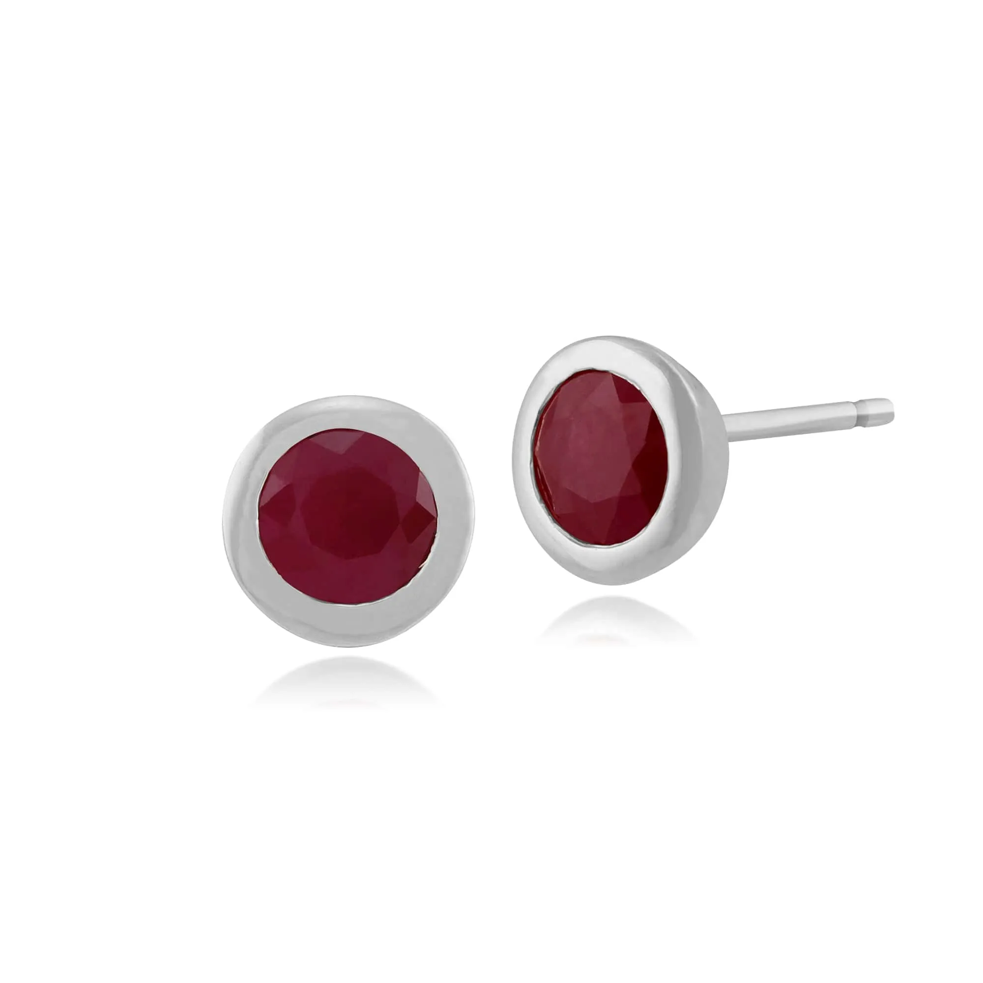 Classic Round Ruby Bezel Set Stud Earrings in 9ct White Gold sold by Gemondo Jewellery