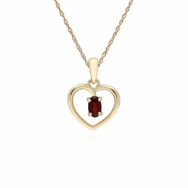 Gemondo 9ct Yellow Gold Garnet Oval Single Stone Heart Pendant on 45cm Chain sold by Gemondo Jewellery