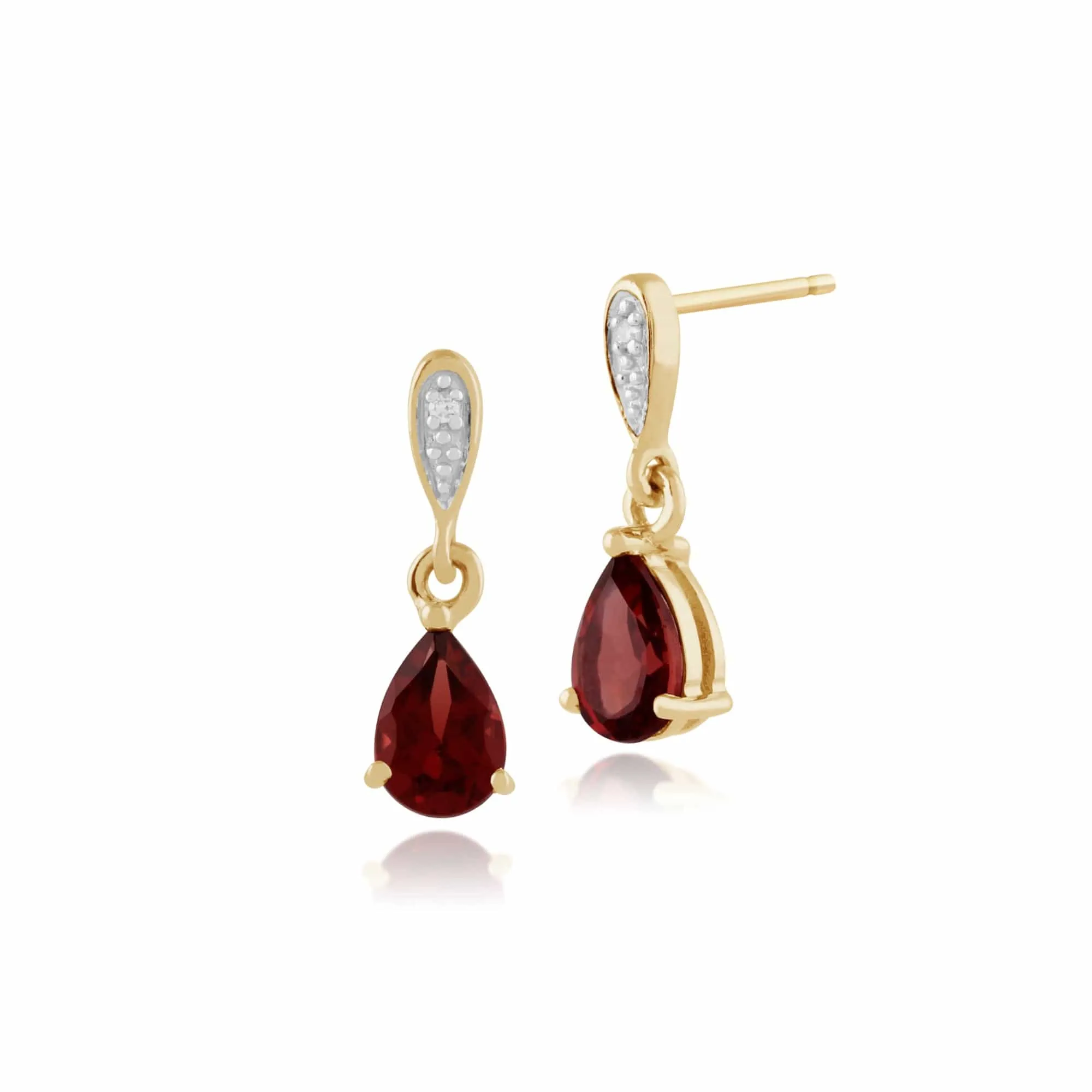 Classic Pear 1.00ct Garnet & Diamond Drop Earrings in 9ct Yellow Gold sold by Gemondo Jewellery
