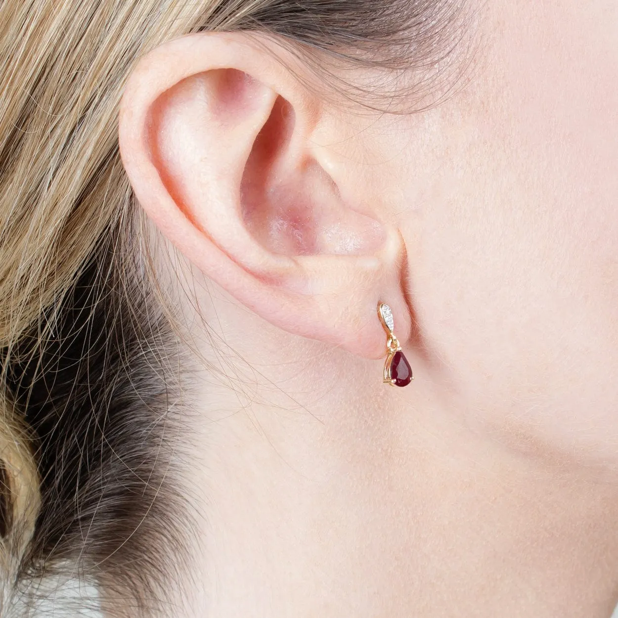 Classic Pear 1.00ct Garnet & Diamond Drop Earrings in 9ct Yellow Gold sold by Gemondo Jewellery product image thumbnail 2