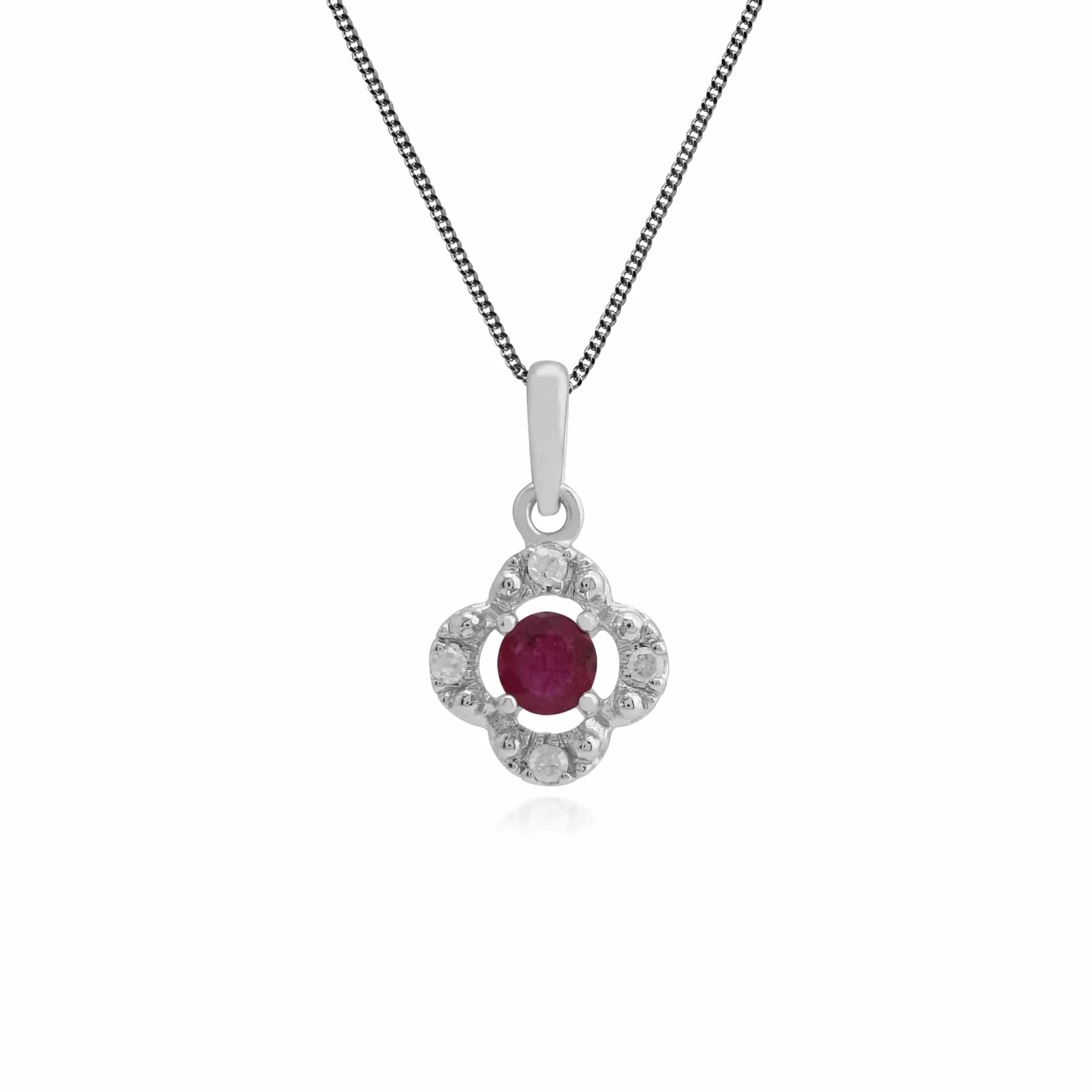 Gemondo 9ct White Gold 0.15ct Ruby & Diamond Floral Pendant on 45cm Chain sold by Gemondo Jewellery