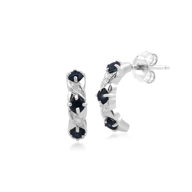 Art Nouveau Style Sapphire & Diamond Half Hoop Earrings in 9ct White Gold sold by Gemondo Jewellery