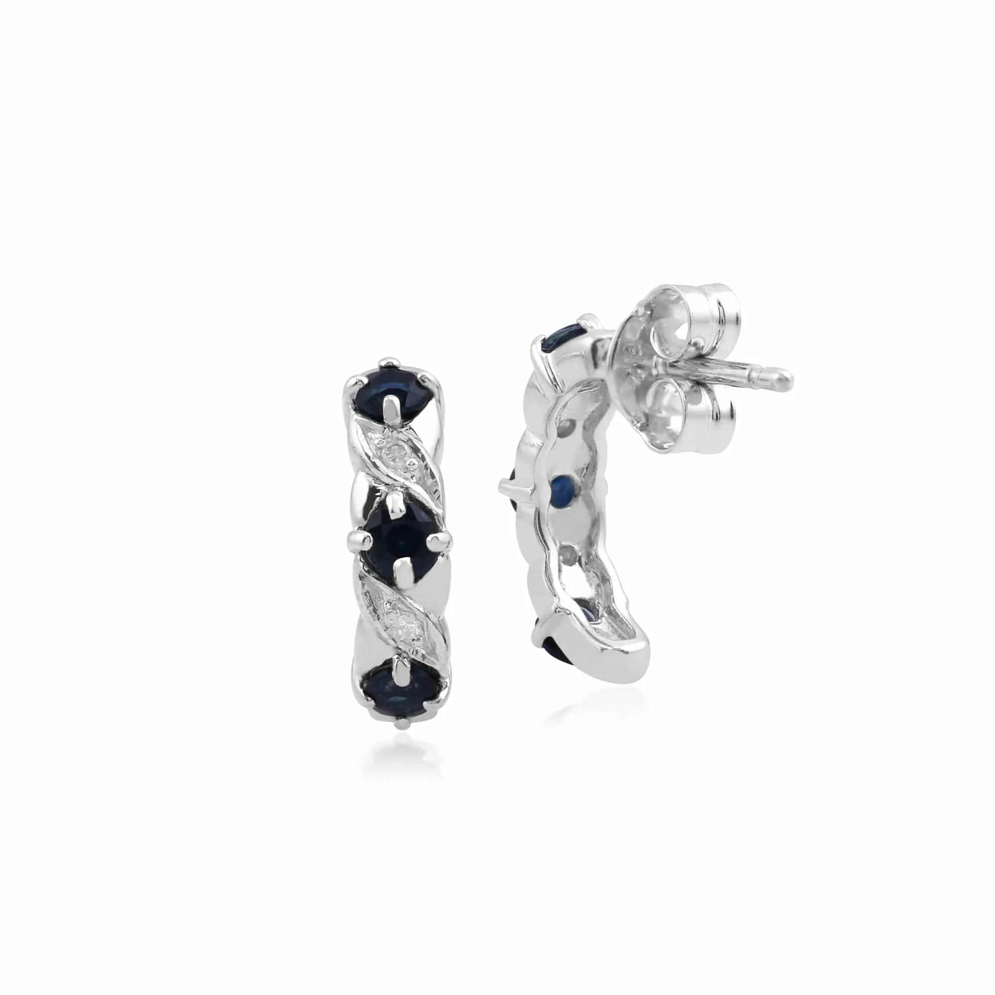 Art Nouveau Style Sapphire & Diamond Half Hoop Earrings in 9ct White Gold sold by Gemondo Jewellery product image thumbnail 2
