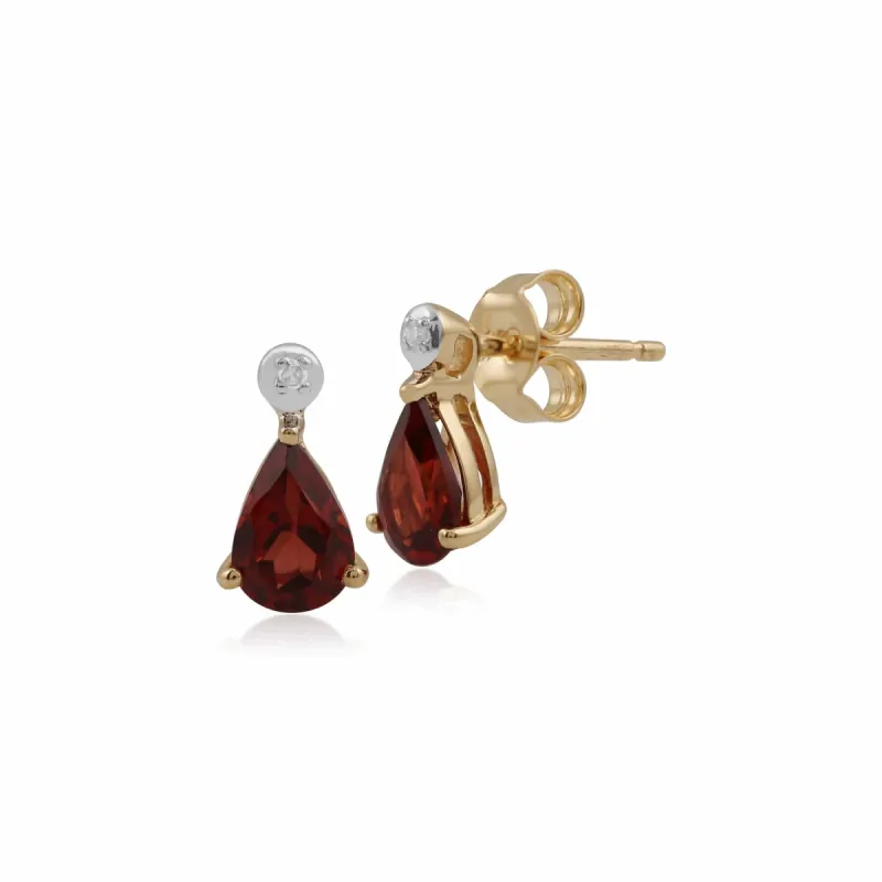 Classic Pear Garnet & Diamond Drop Earrings in 9ct Yellow Gold sold by Gemondo Jewellery