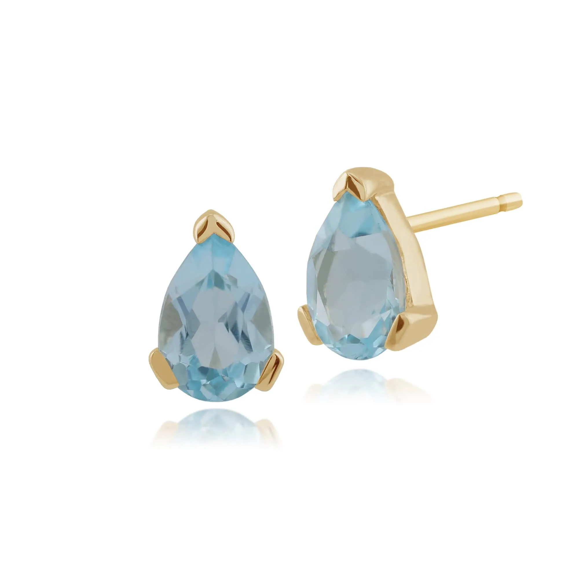 Classic Pear Blue Topaz Stud Earrings in 9ct Yellow Gold 6.5x4mm sold by Gemondo Jewellery