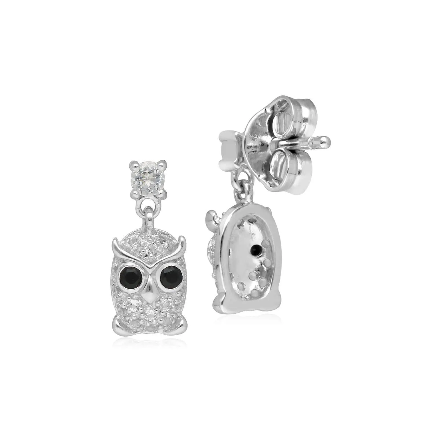 Garden Inspired Spinel & Clear Topaz Owl Stud Earrings In Sterling Silver sold by Gemondo Jewellery product image thumbnail 2