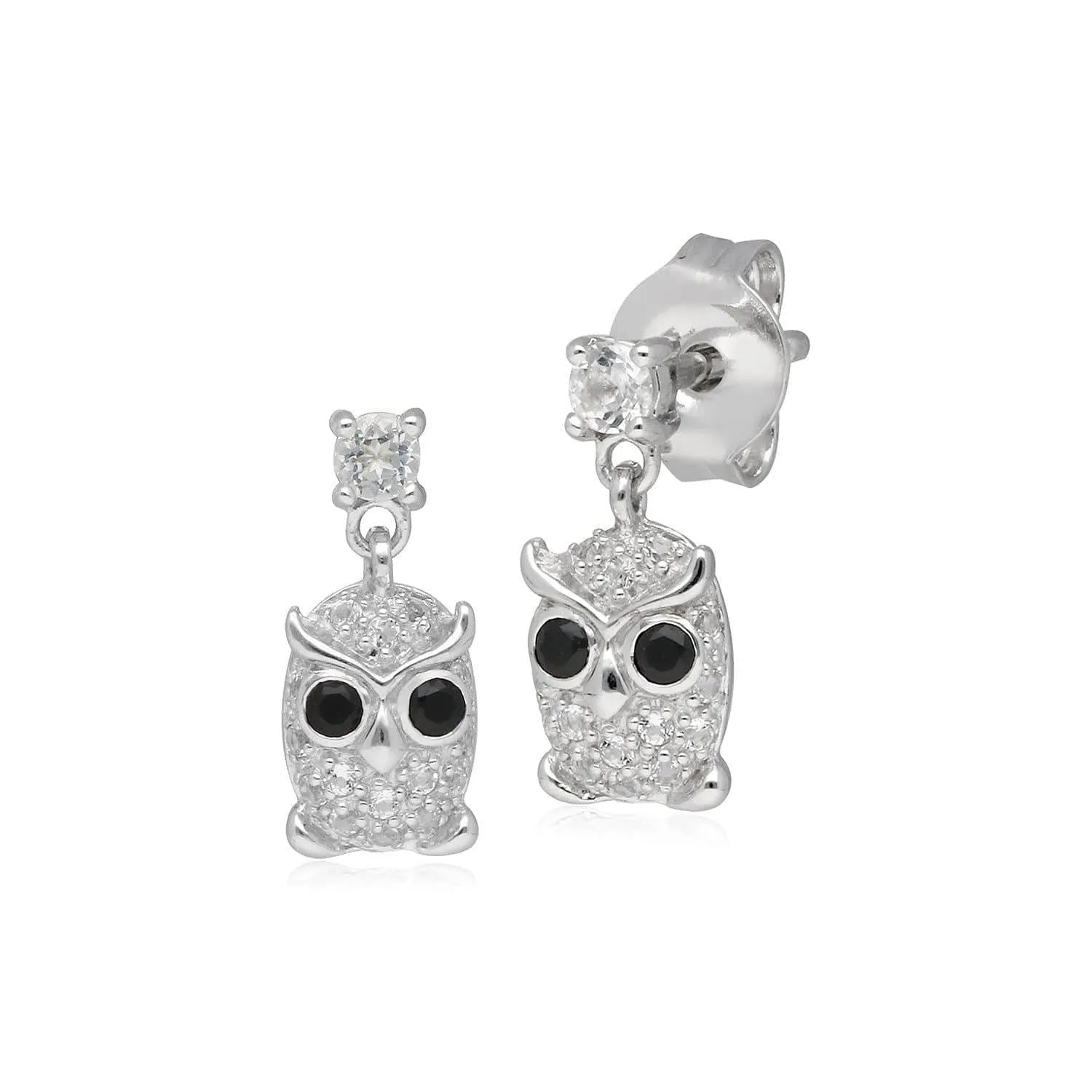 Garden Inspired Spinel & Clear Topaz Owl Stud Earrings In Sterling Silver sold by Gemondo Jewellery