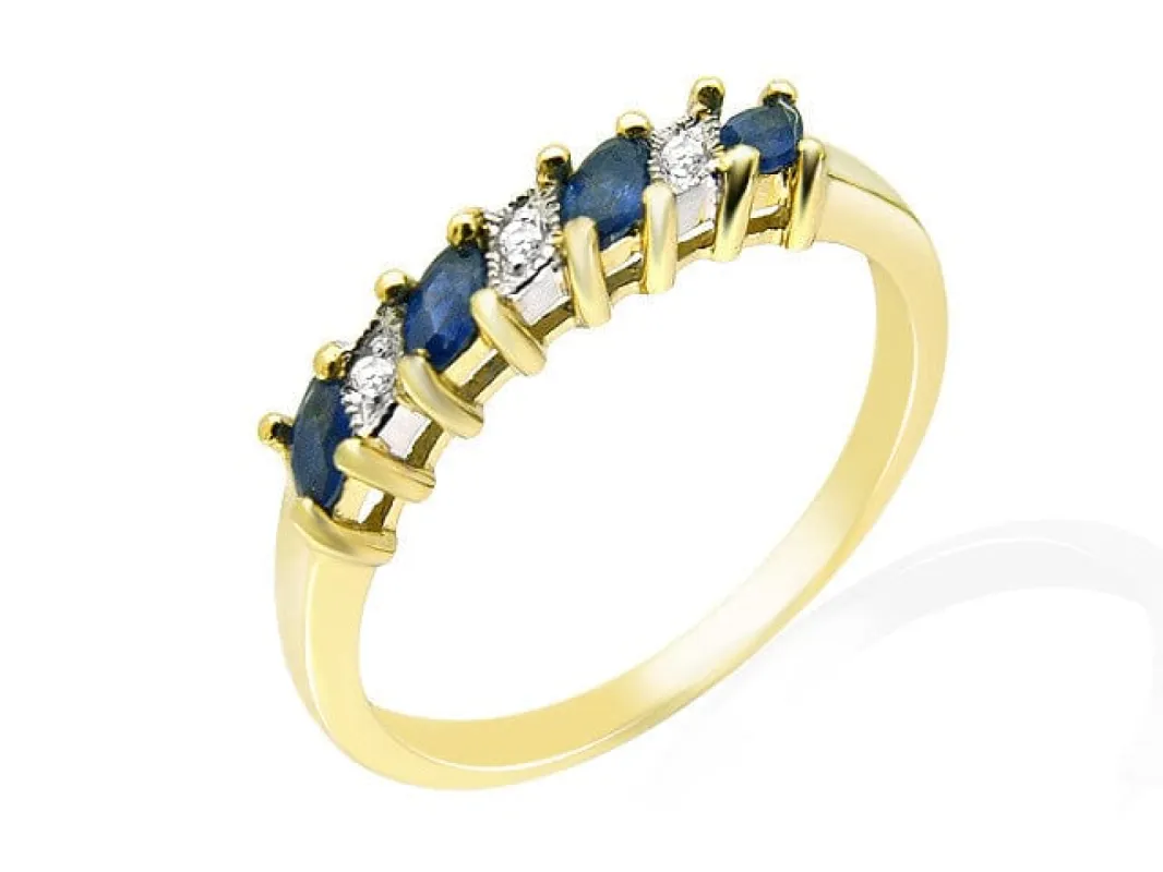 9ct Yellow Gold 0.36ct Blue Sapphire & Diamond Half Eternity Ring sold by Gemondo Jewellery