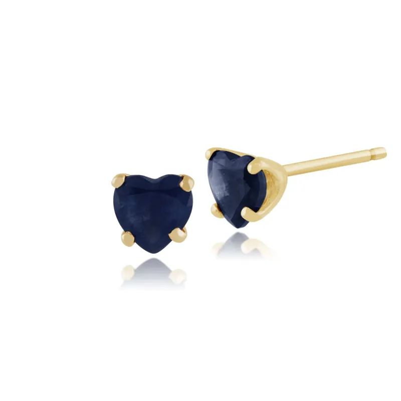 Petite Heart Blue Sapphire Stud Earrings in 9ct Yellow Gold sold by Gemondo Jewellery