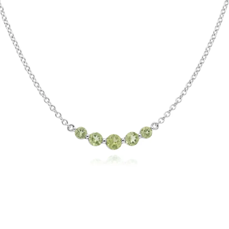 Classic Round Peridot 5 Stone Gradient Necklace in 925 Sterling Silver sold by Gemondo Jewellery