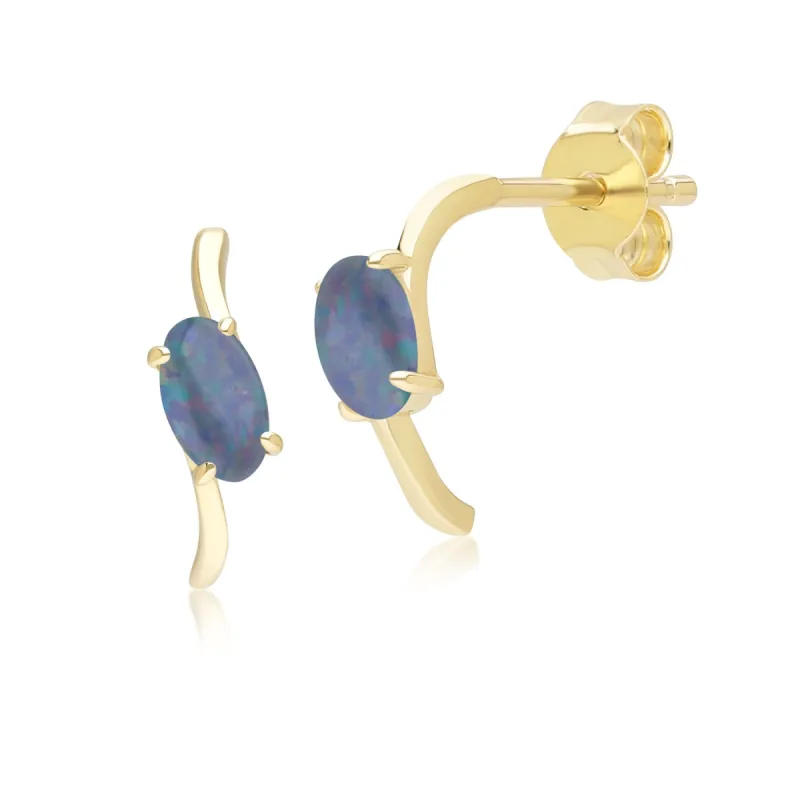 Classic Oval Triplet Opal Half Hoop Earrings in 9ct Yellow Gold sold by Gemondo Jewellery