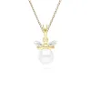 Honeycomb Inspired Pearl and Diamond Bee Pendant Necklace in 9ct Yellow Gold sold by Gemondo Jewellery