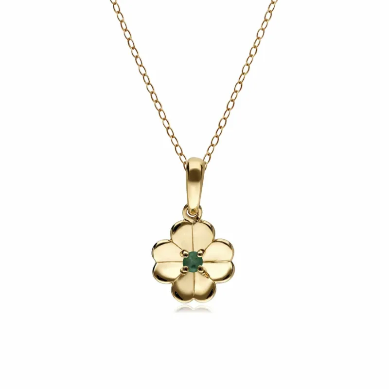 Gardenia Emerald Clover Pendant Necklace In 9ct Yellow Gold sold by Gemondo Jewellery