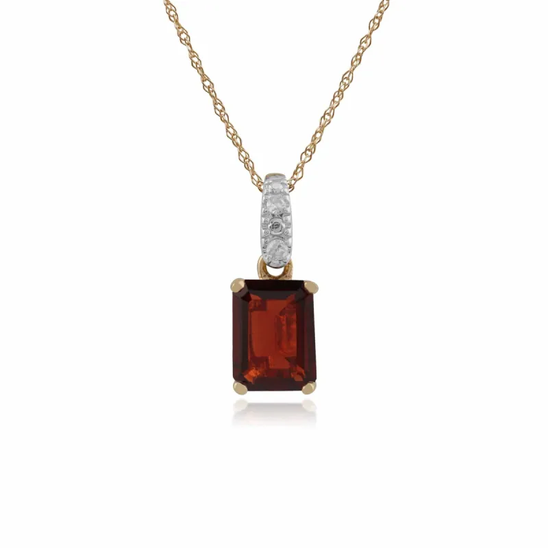 Classic Baguette Garnet & Diamond Bale Pendant in 9ct Yellow Gold  sold by Gemondo Jewellery