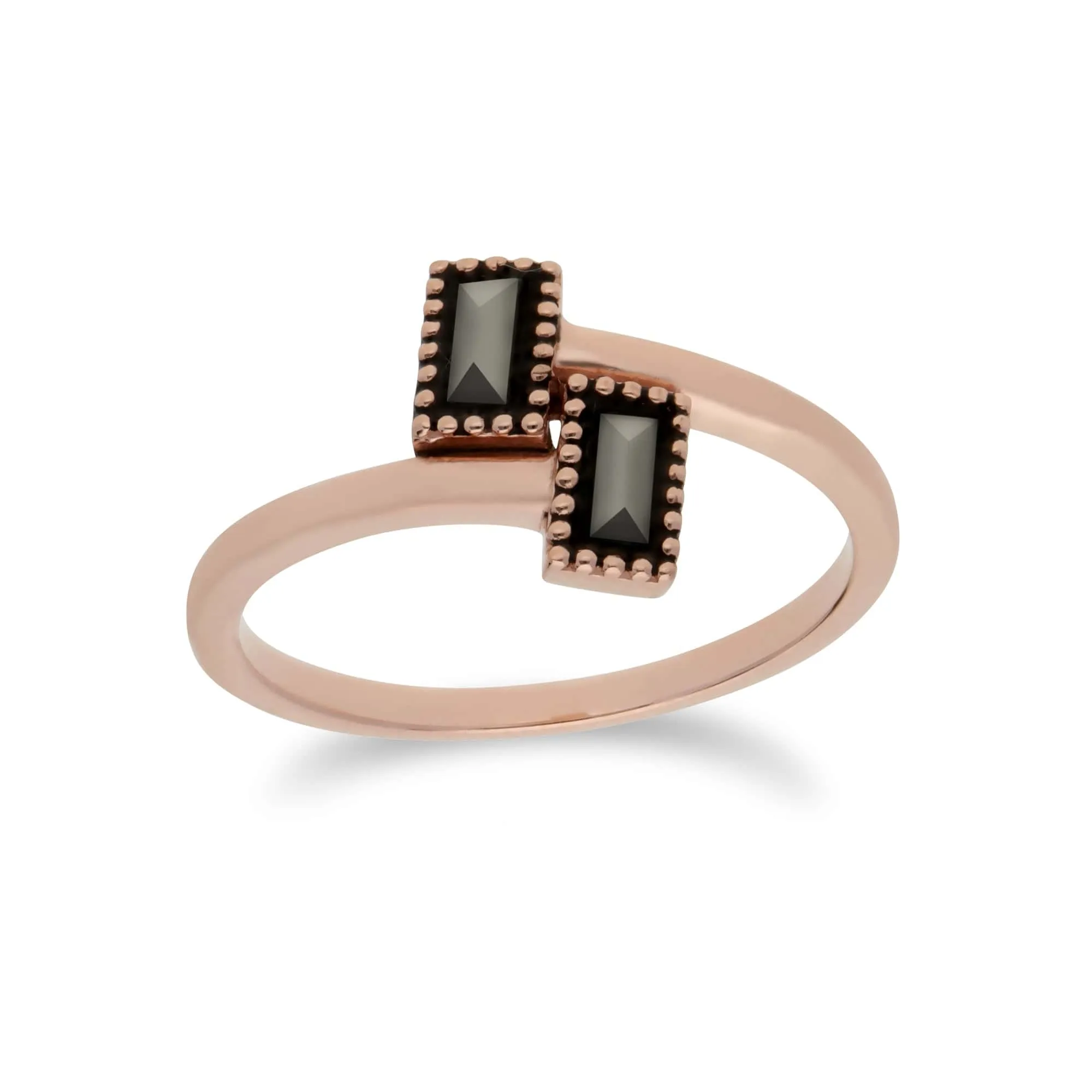 Rose Gold Plated Silver Rectangle Marcasite Wrap Ring sold by Gemondo Jewellery