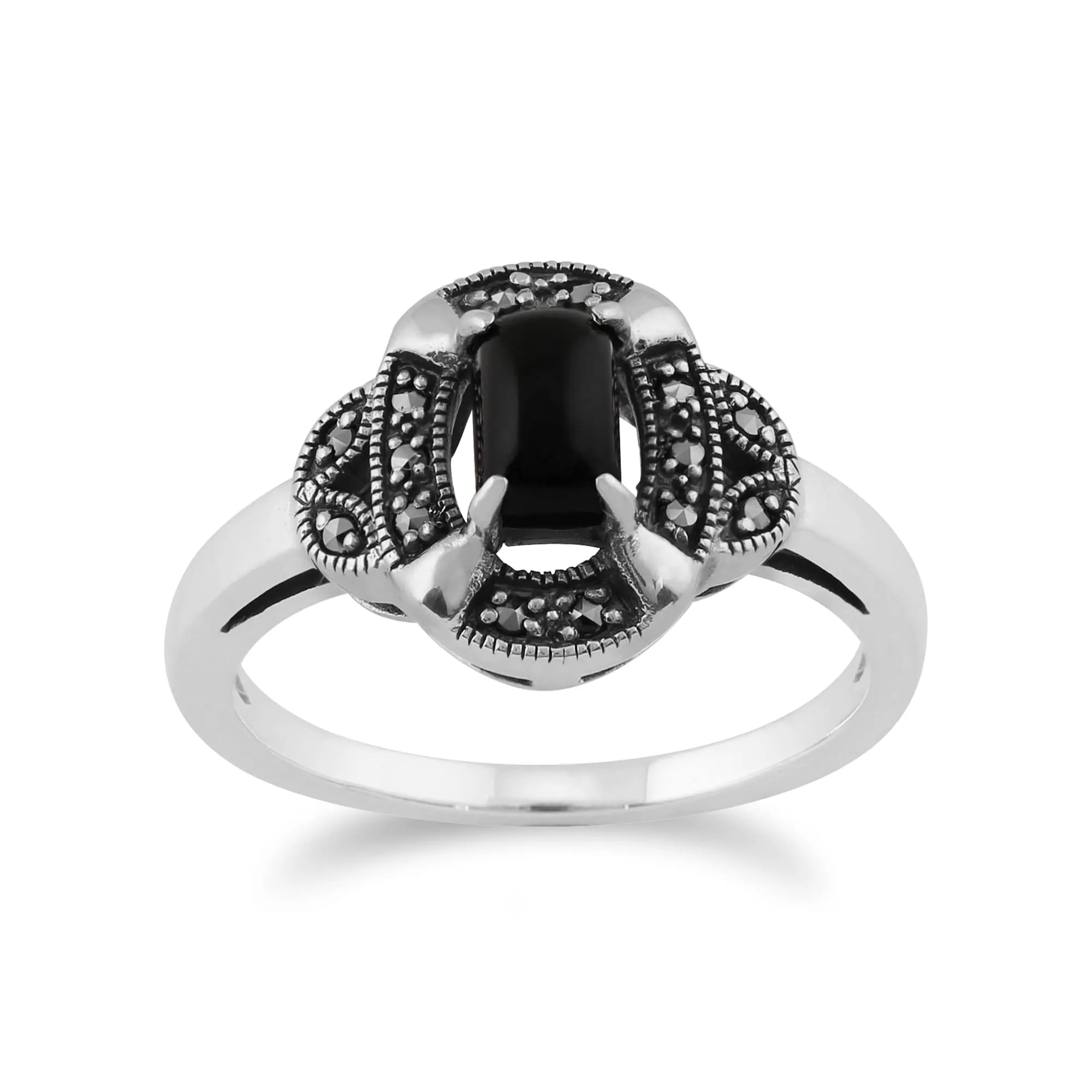 Gemondo 925 Sterling Silver 0.50ct Black Onyx & Marcasite Art Deco Ring sold by Gemondo Jewellery