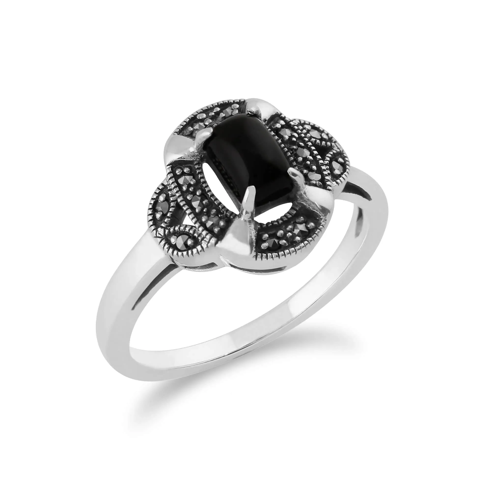Gemondo 925 Sterling Silver 0.50ct Black Onyx & Marcasite Art Deco Ring sold by Gemondo Jewellery product image thumbnail 2