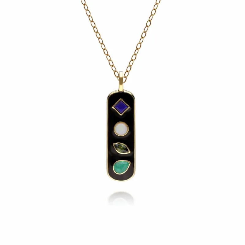 Coded Whispers Black Enamel 'Love' Acrostic Gemstone Pendant in Gold Plated Sterling Silver made by Gemondo Jewellery