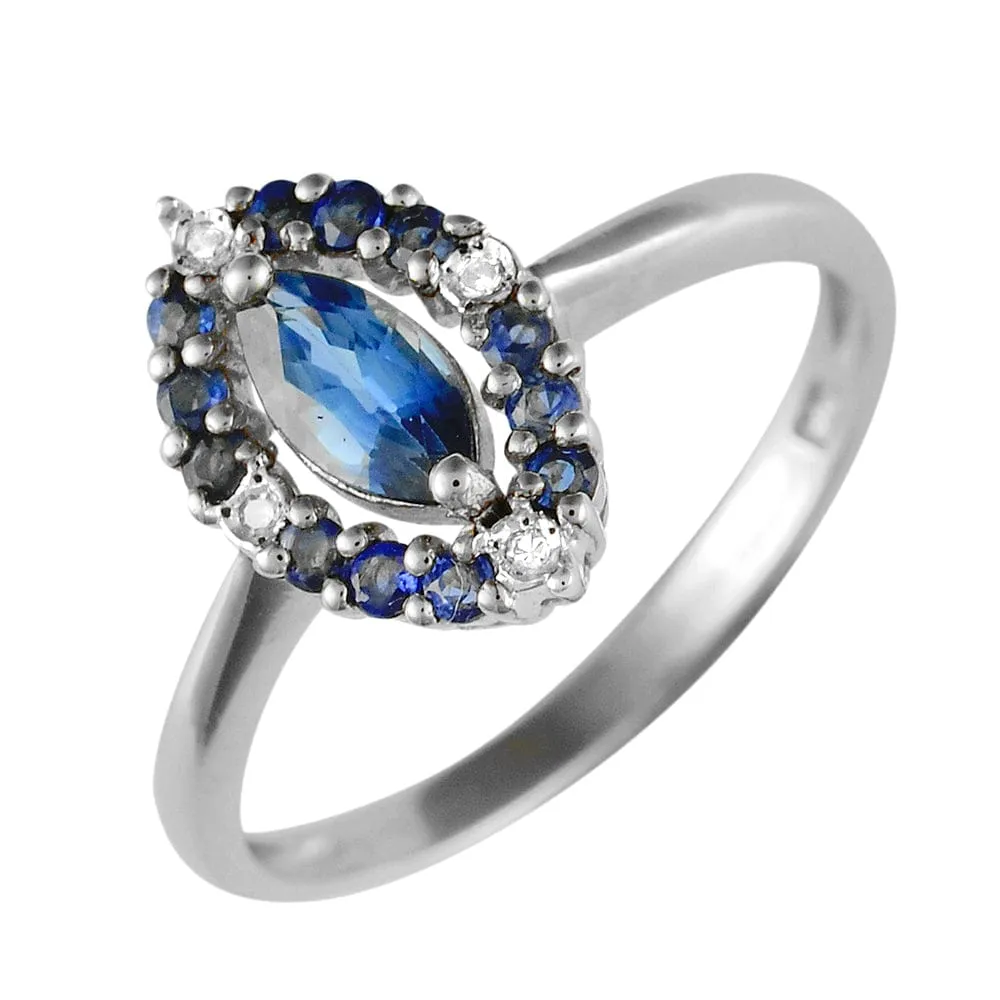 9ct White Gold 0.63ct Natural Blue Sapphire & 1.6pt Diamond Cluster Ring sold by Gemondo Jewellery