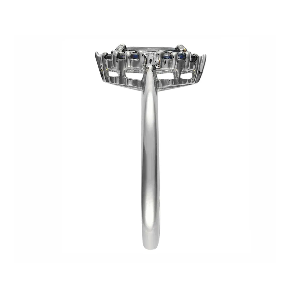 9ct White Gold 0.63ct Natural Blue Sapphire & 1.6pt Diamond Cluster Ring sold by Gemondo Jewellery product image thumbnail 2