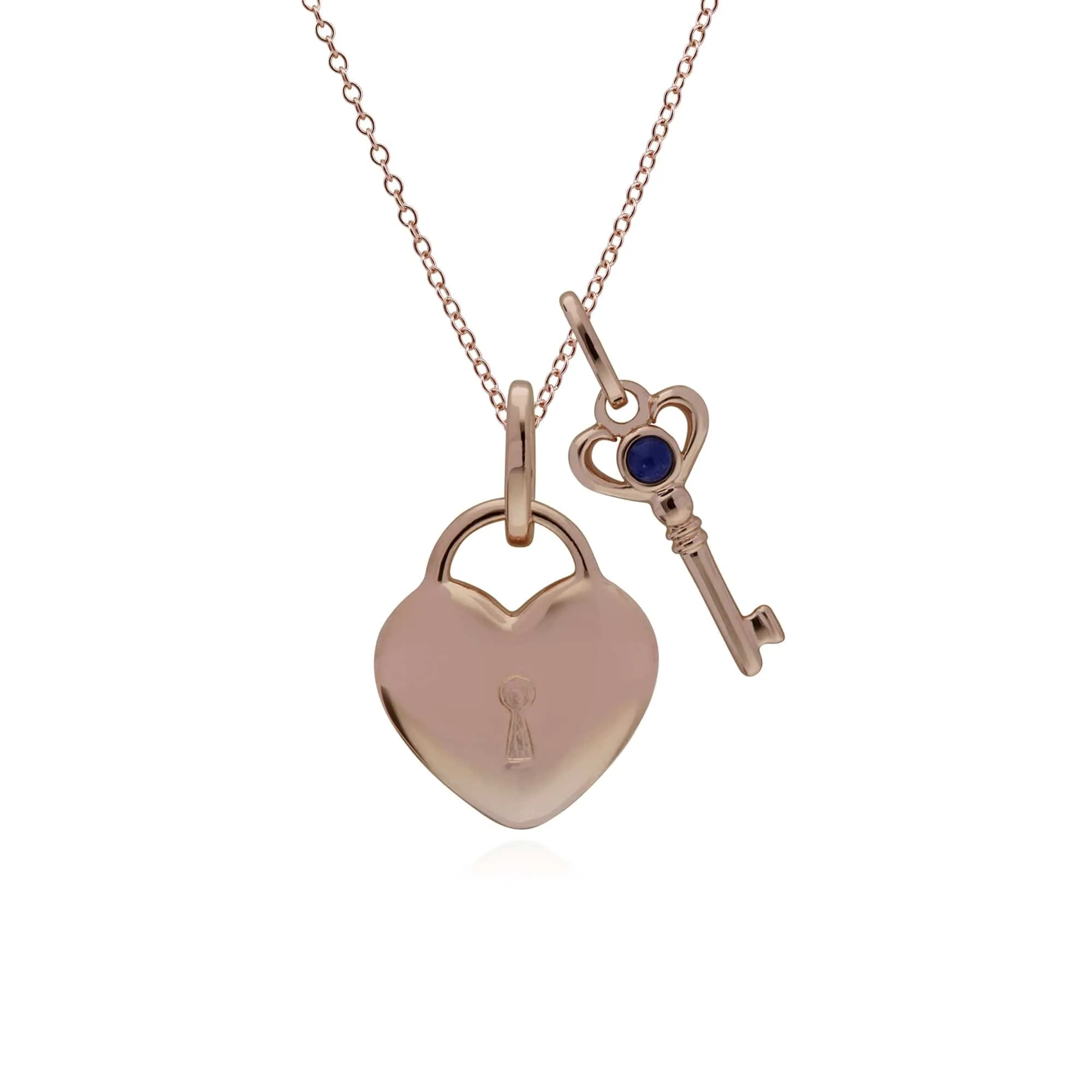 Classic Heart Lock Pendant & Lapis Lazuli Key Charm in Rose Gold Plated 925 Sterling Silver sold by Gemondo Jewellery