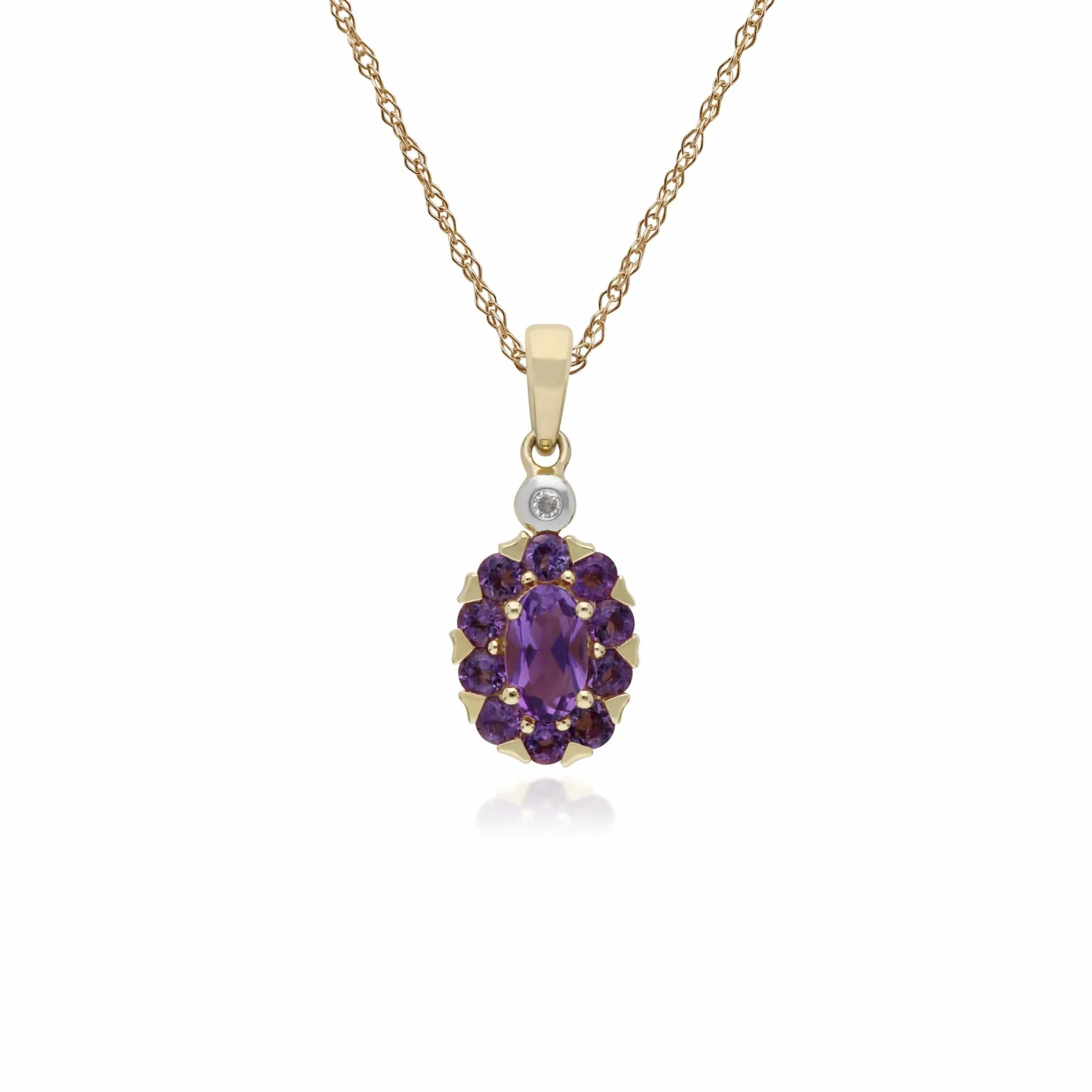 Gemondo 9ct Yellow Gold Amethyst & Diamond Oval Cluster Pendant on 45cm Chain sold by Gemondo Jewellery