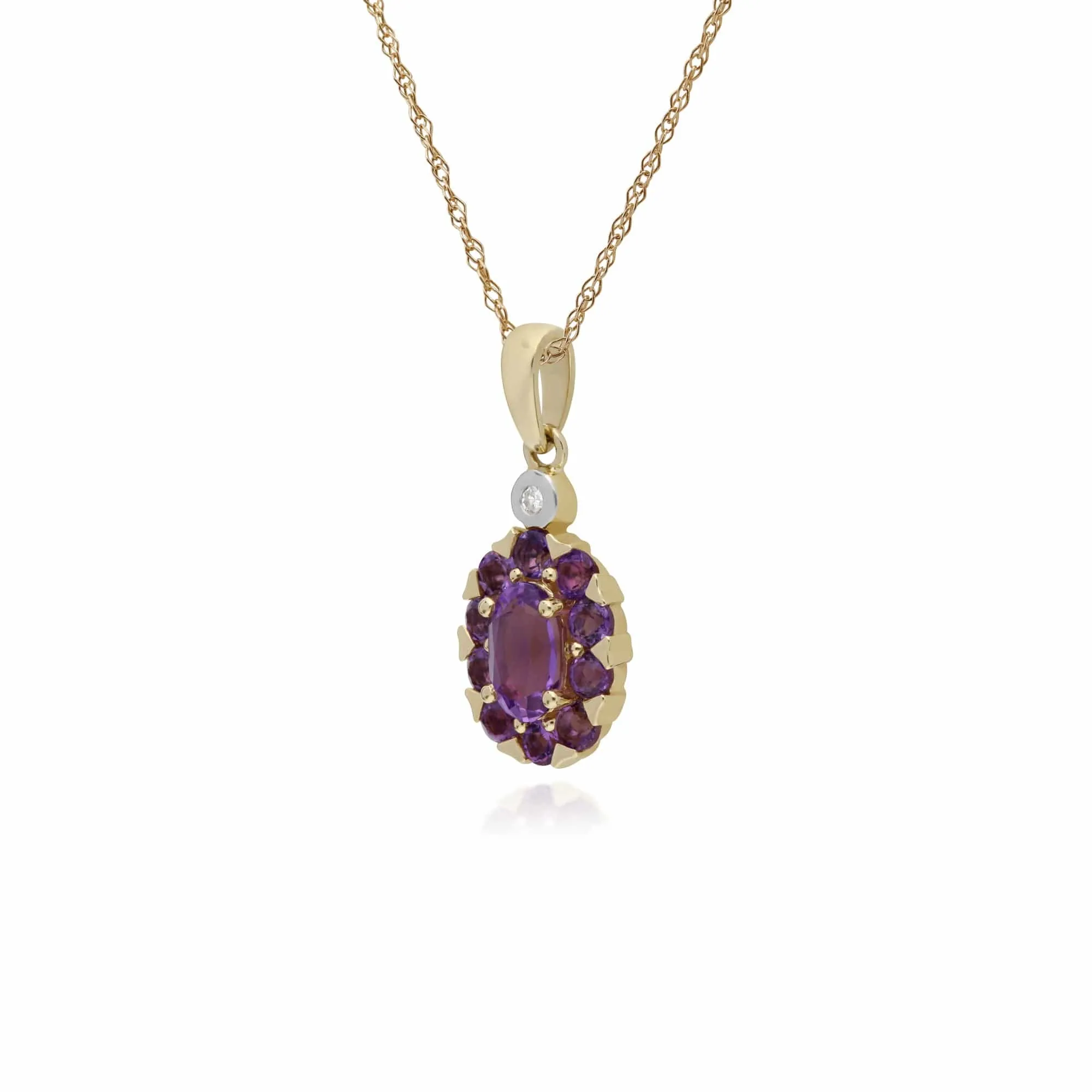 Gemondo 9ct Yellow Gold Amethyst & Diamond Oval Cluster Pendant on 45cm Chain sold by Gemondo Jewellery product image thumbnail 2