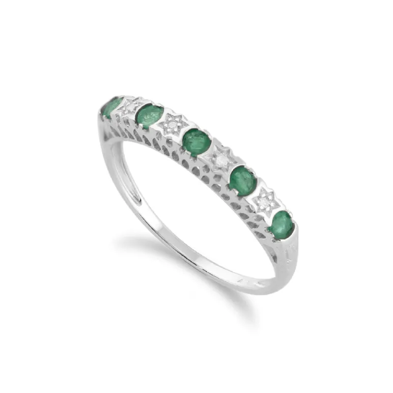 Classic Round Emerald & Diamond Half Eternity Band in 9ct White Gold sold by Gemondo Jewellery