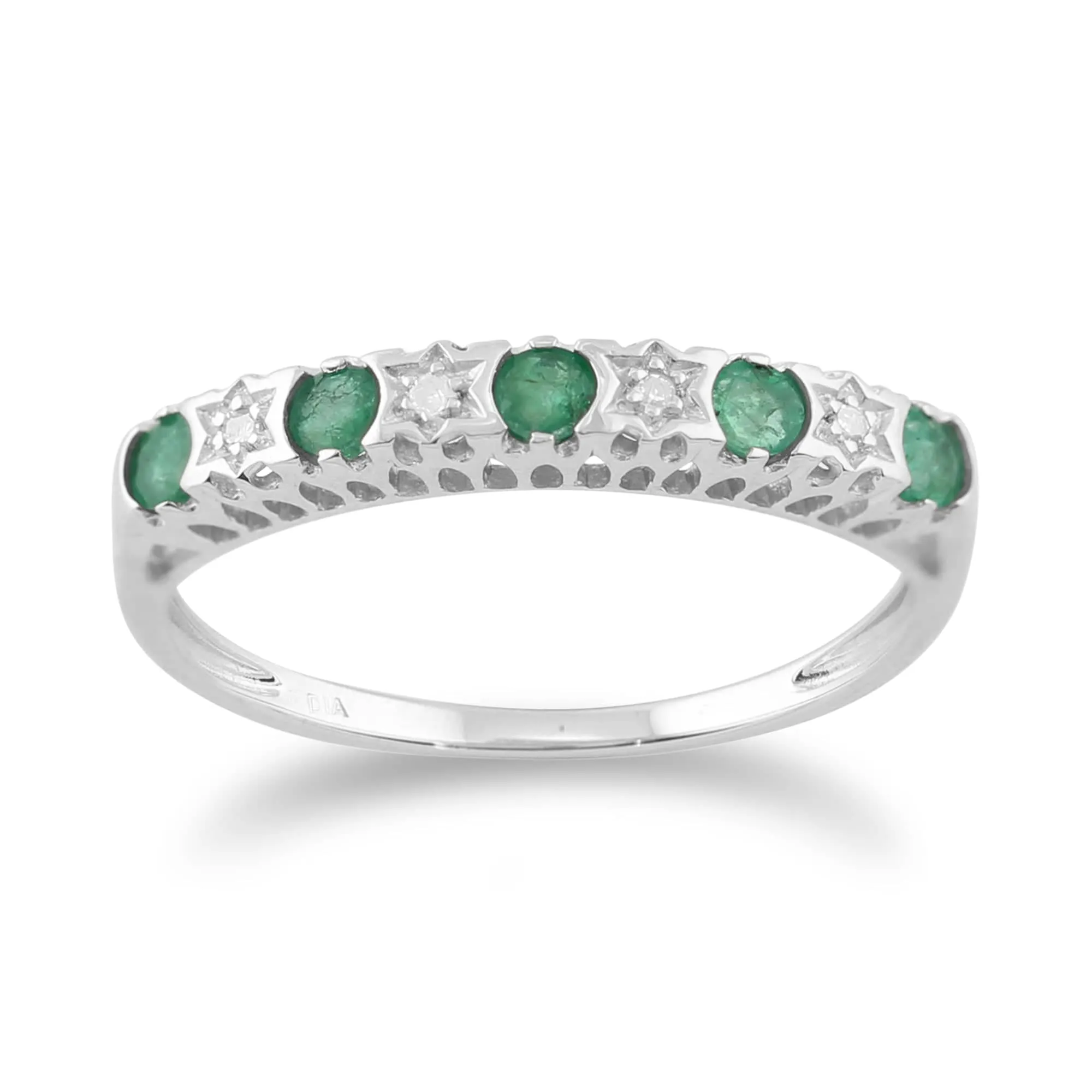 Classic Round Emerald & Diamond Half Eternity Band in 9ct White Gold sold by Gemondo Jewellery product image thumbnail 3