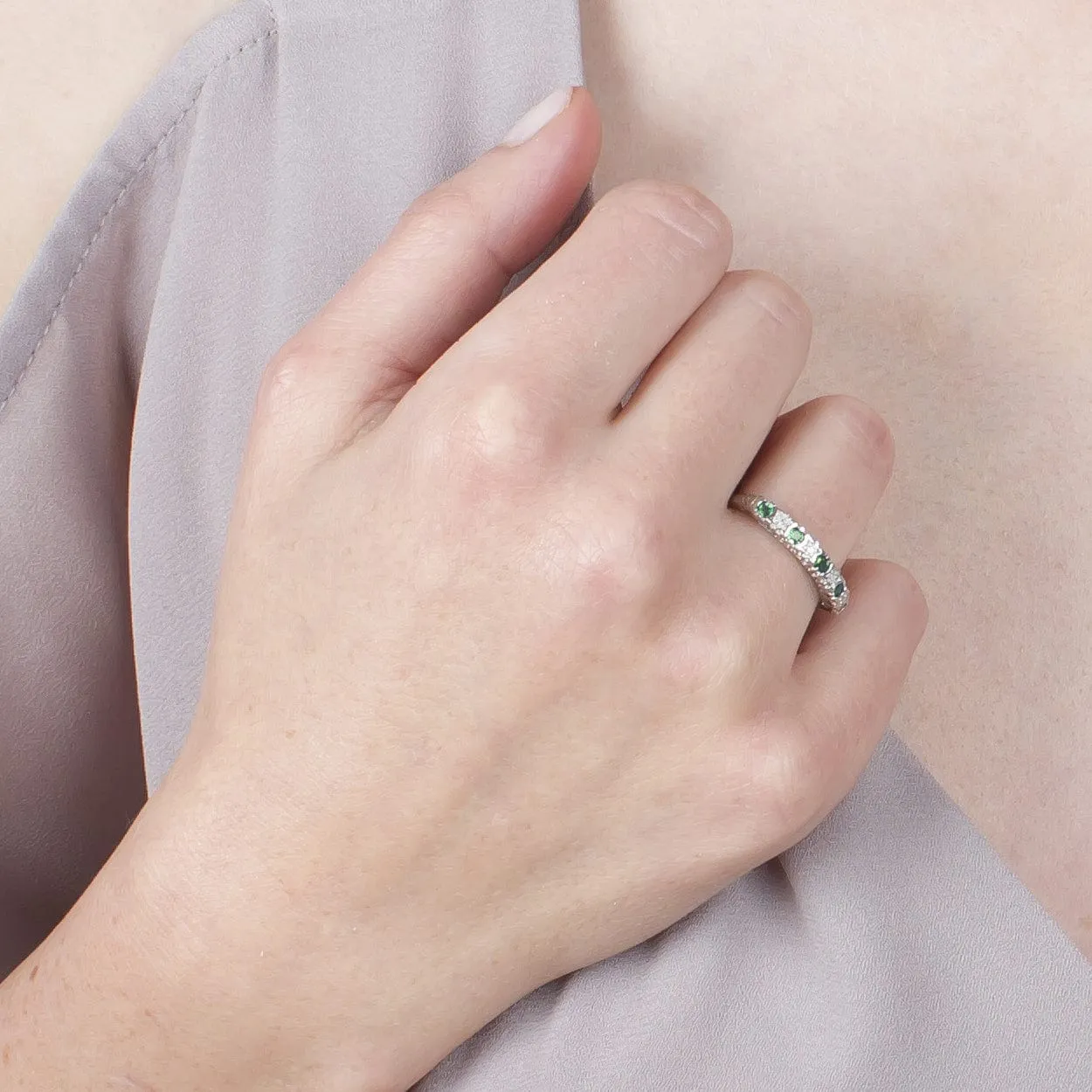 Classic Round Emerald & Diamond Half Eternity Band in 9ct White Gold sold by Gemondo Jewellery product image thumbnail 2