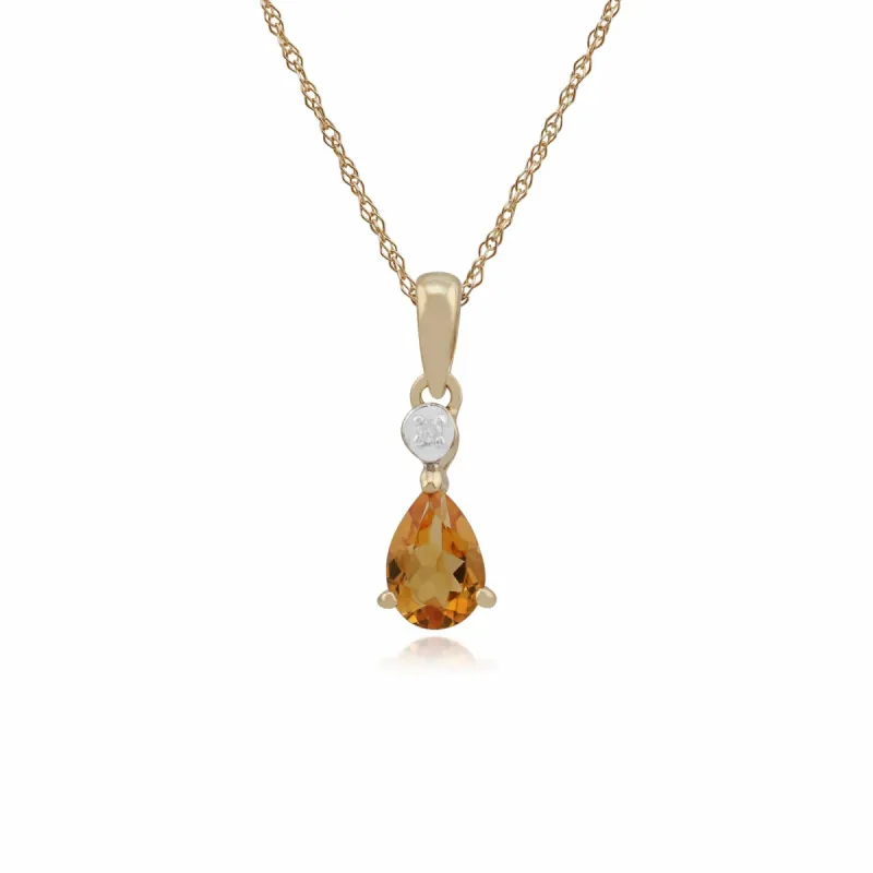 Classic Pear Citrine & Diamond Pendant in 9ct Yellow Gold sold by Gemondo Jewellery