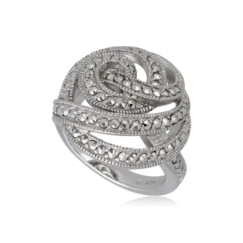 Marcasite Statement Spiral Cocktail Ring in Sterling Silver sold by Gemondo Jewellery