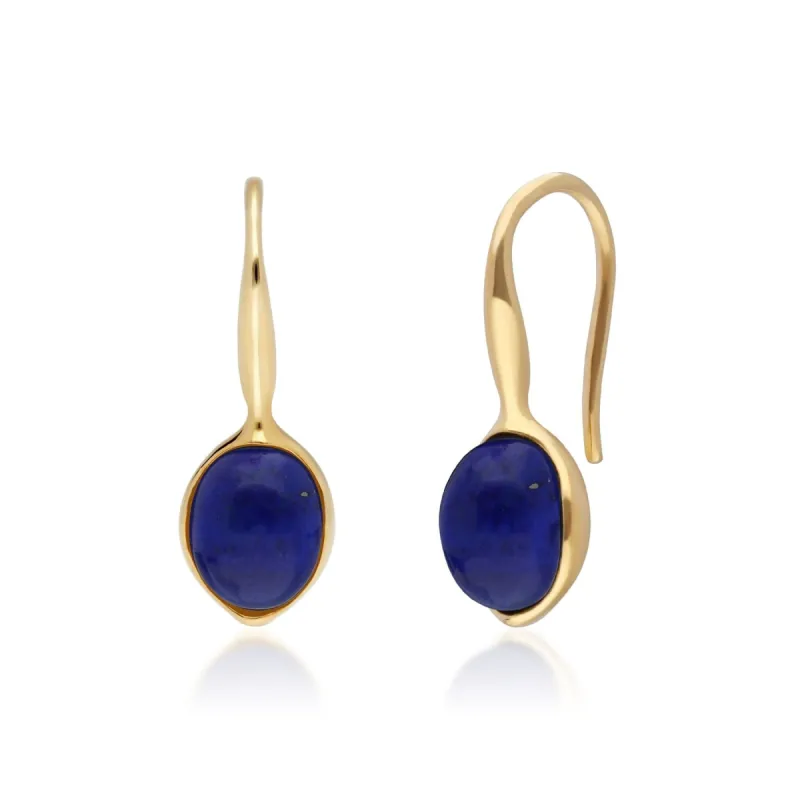 Irregular B Gem Lapis Lazuli Drop Earrings in Yellow Gold Plated Silver sold by Gemondo Jewellery