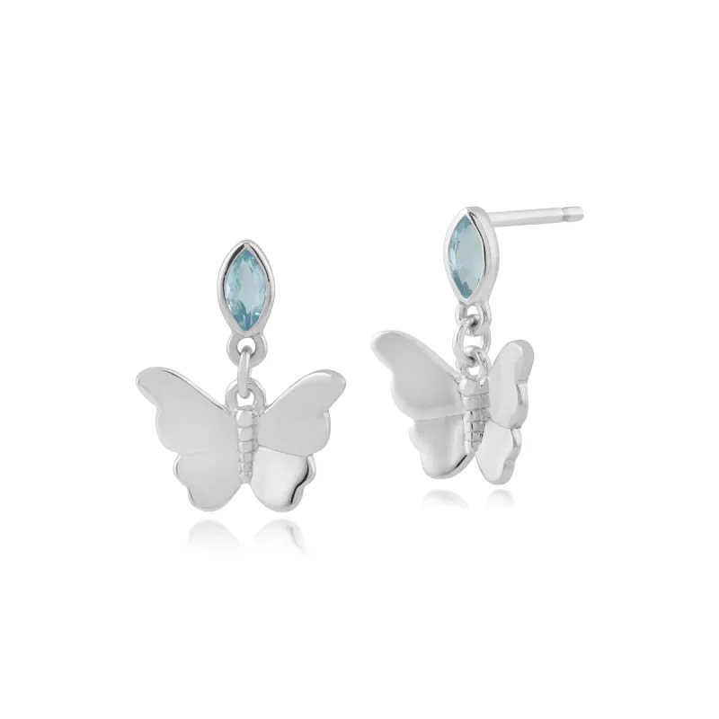 Classic Marquise Blue Topaz Butterfly Drop Earrings in 9ct White Gold sold by Gemondo Jewellery