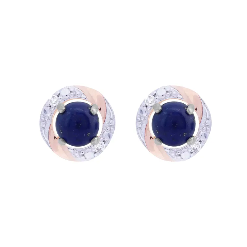 Classic Round Lapis Lazuli Stud Earrings with Detachable Diamond Round Earrings Jacket Set in 9ct White Gold sold by Gemondo Jewellery