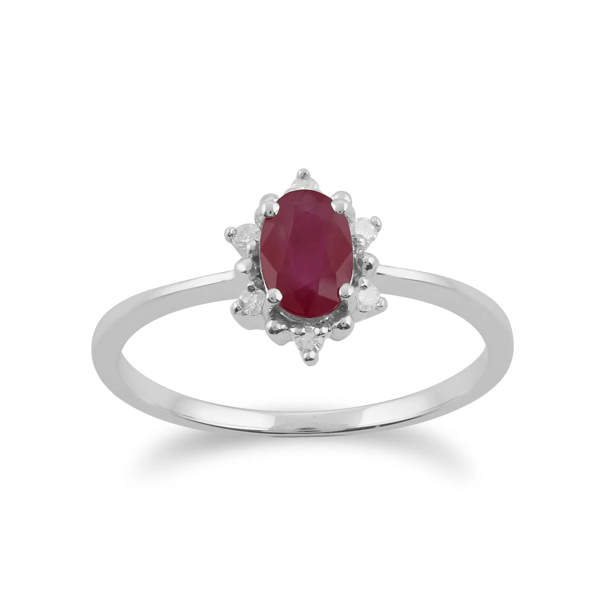 Gemondo 9ct White Gold 0.63ct Ruby & Diamond Oval Cluster Ring sold by Gemondo Jewellery