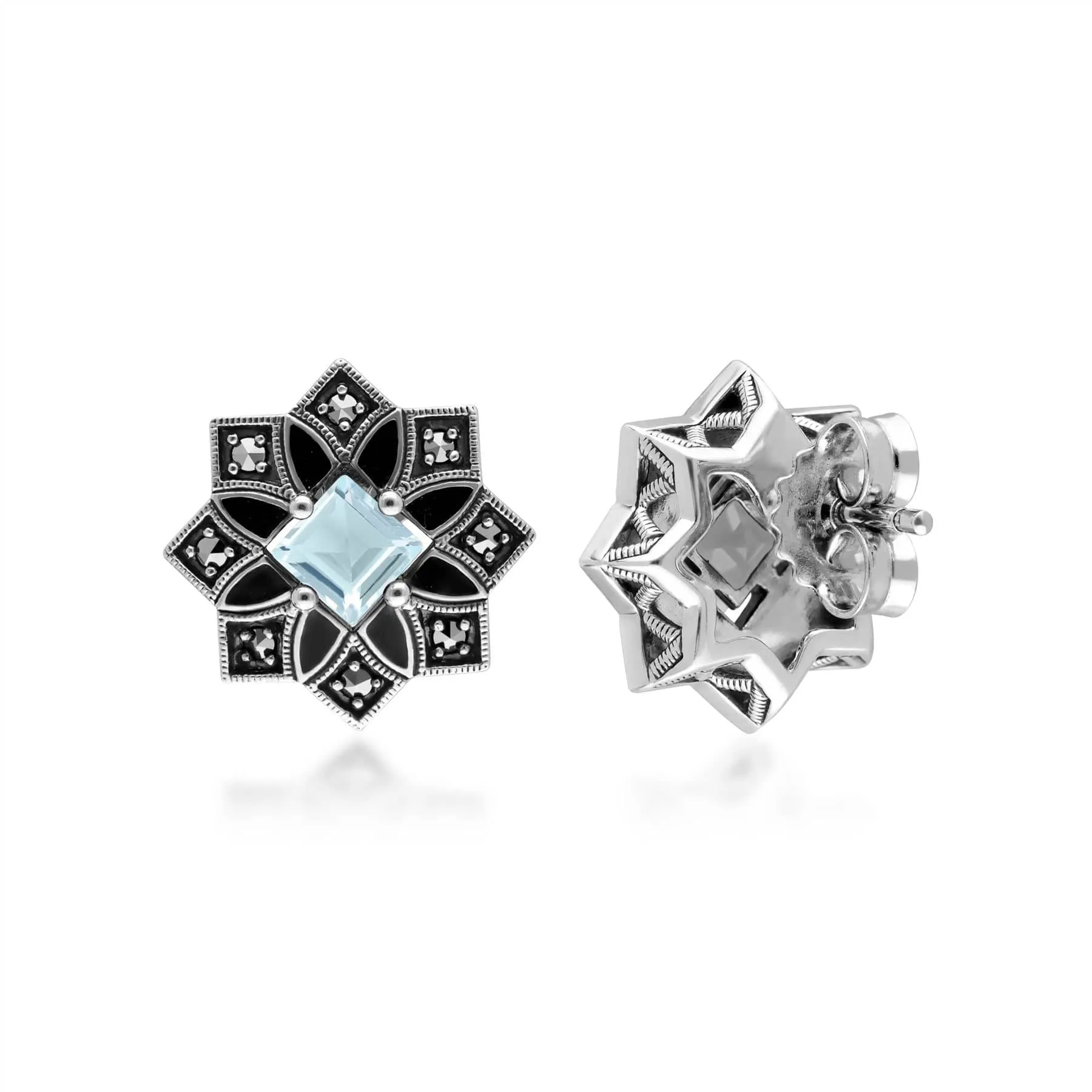 Art Deco Inspired Blue Topaz & Marcasite Star Stud Earrings sold by Gemondo Jewellery product image thumbnail 2