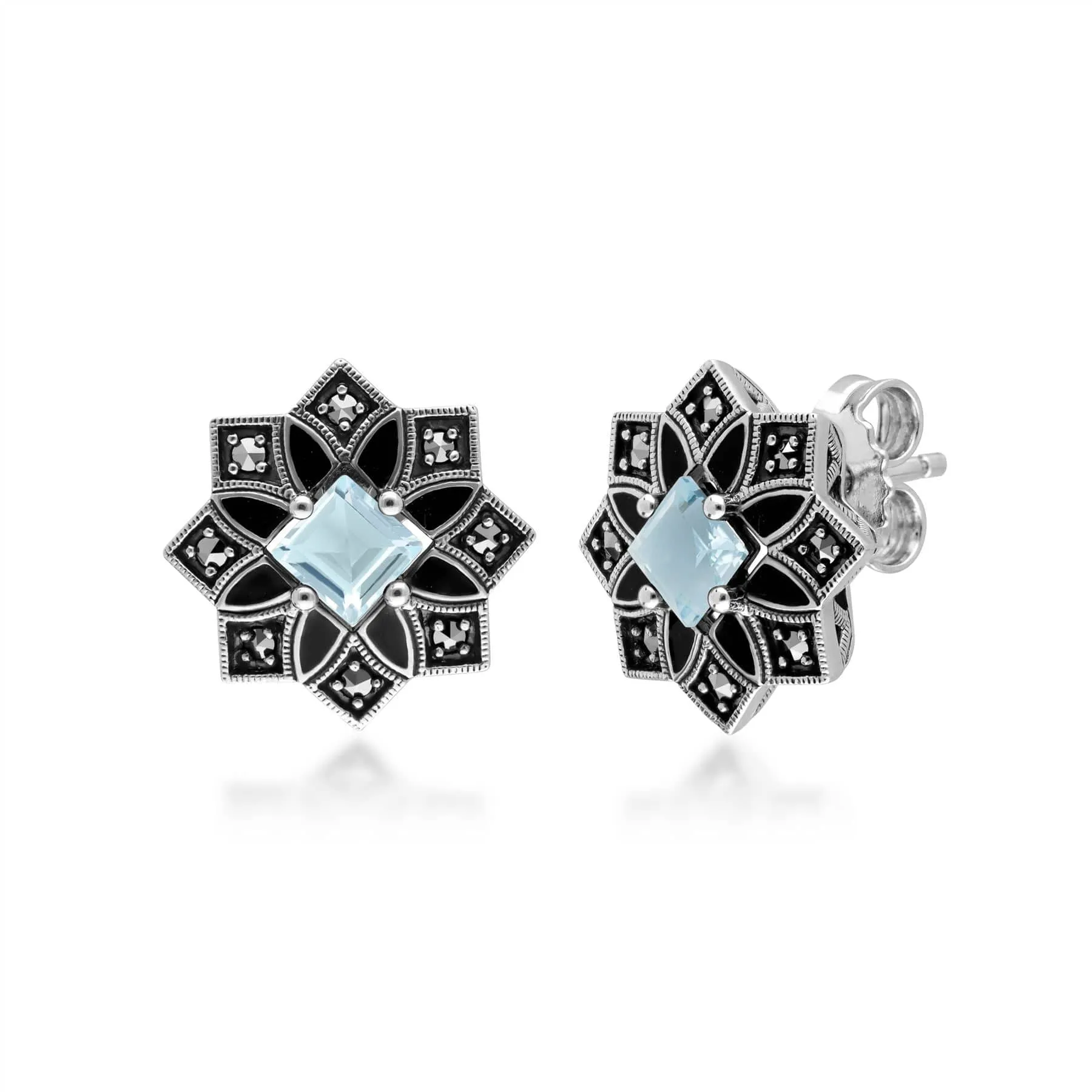 Art Deco Inspired Blue Topaz & Marcasite Star Stud Earrings sold by Gemondo Jewellery