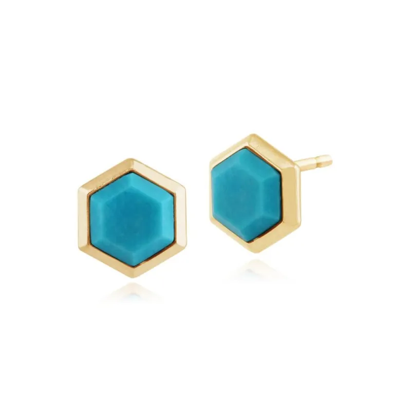 Geometric Turquoise Prism Stud Earrings in Gold Plated 925 Sterling Silver sold by Gemondo Jewellery
