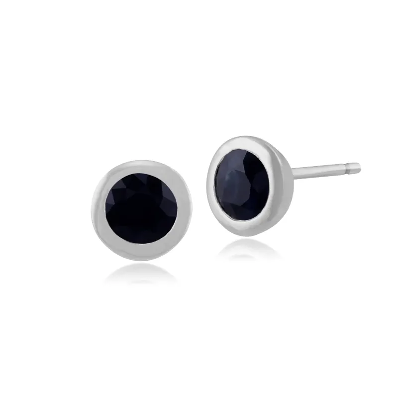 Classic Round Sapphire Bezel Set Stud Earrings in 9ct White Gold sold by Gemondo Jewellery