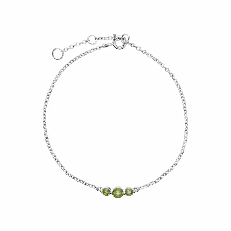 Classic Round Peridot Three Stone Bracelet in Sterling Silver sold by Gemondo Jewellery