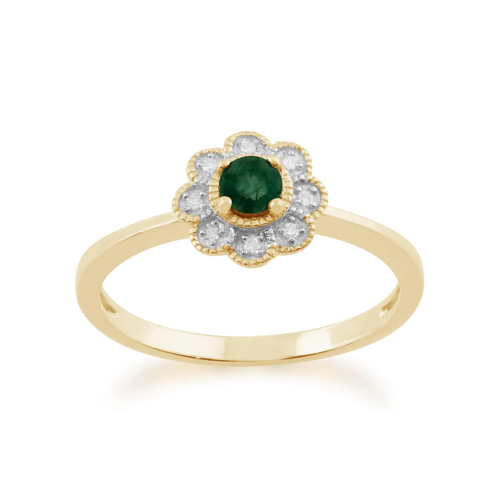 Gemondo 9ct Yellow Gold 0.20ct Emerald & Diamond Floral Ring sold by Gemondo Jewellery