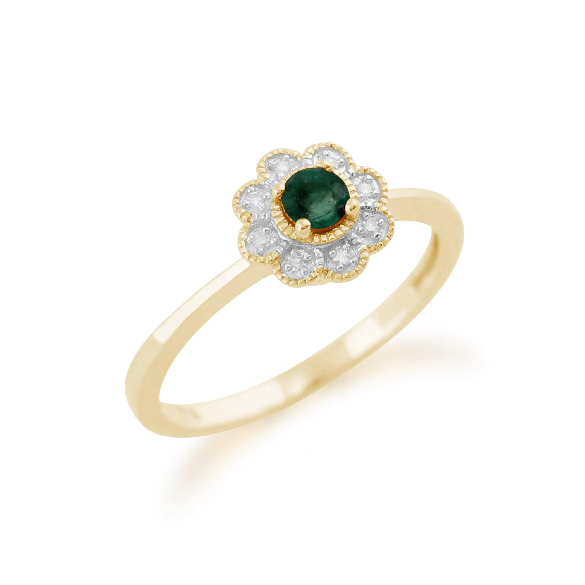 Gemondo 9ct Yellow Gold 0.20ct Emerald & Diamond Floral Ring sold by Gemondo Jewellery product image thumbnail 2