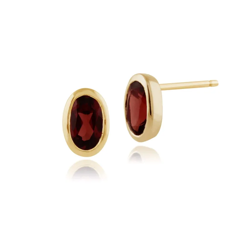 Classic Oval Garnet Stud Earrings in 9ct Yellow Gold sold by Gemondo Jewellery