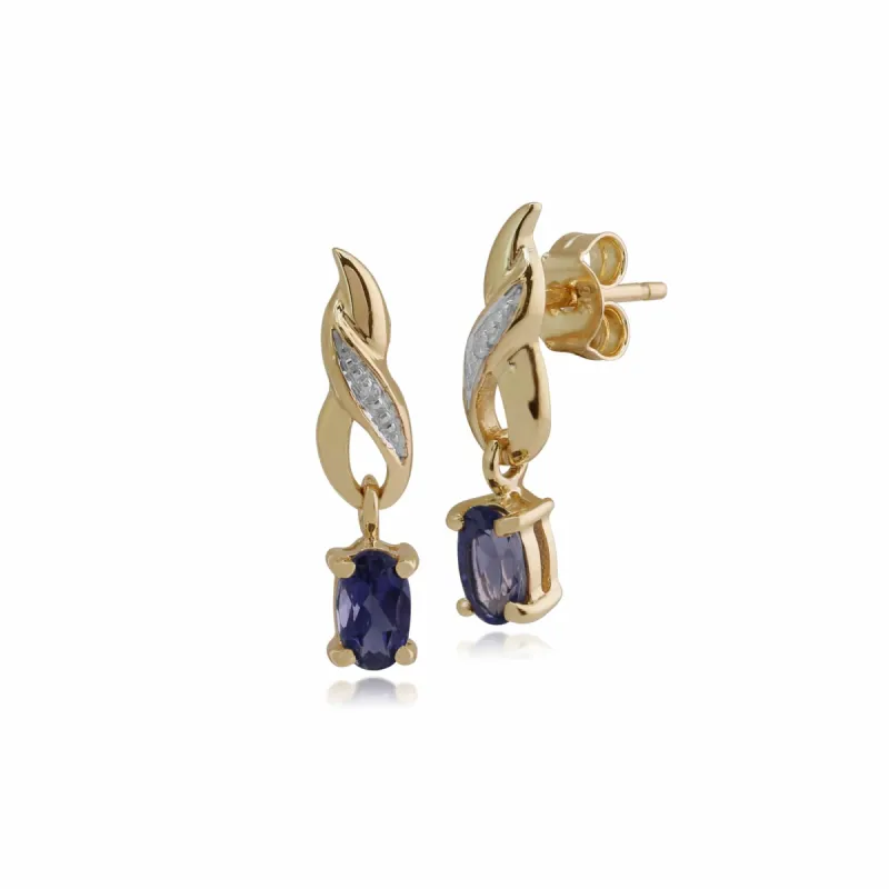 Gemondo Yellow 9ct Gold 0.38ct Iolite & Diamond Classic Drop Earrings sold by Gemondo Jewellery