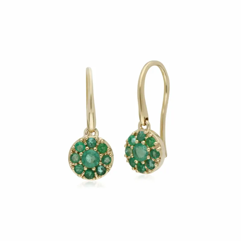 Classic Emerald Cluster Hook Drop Earrings in 9ct Yellow Gold sold by Gemondo Jewellery